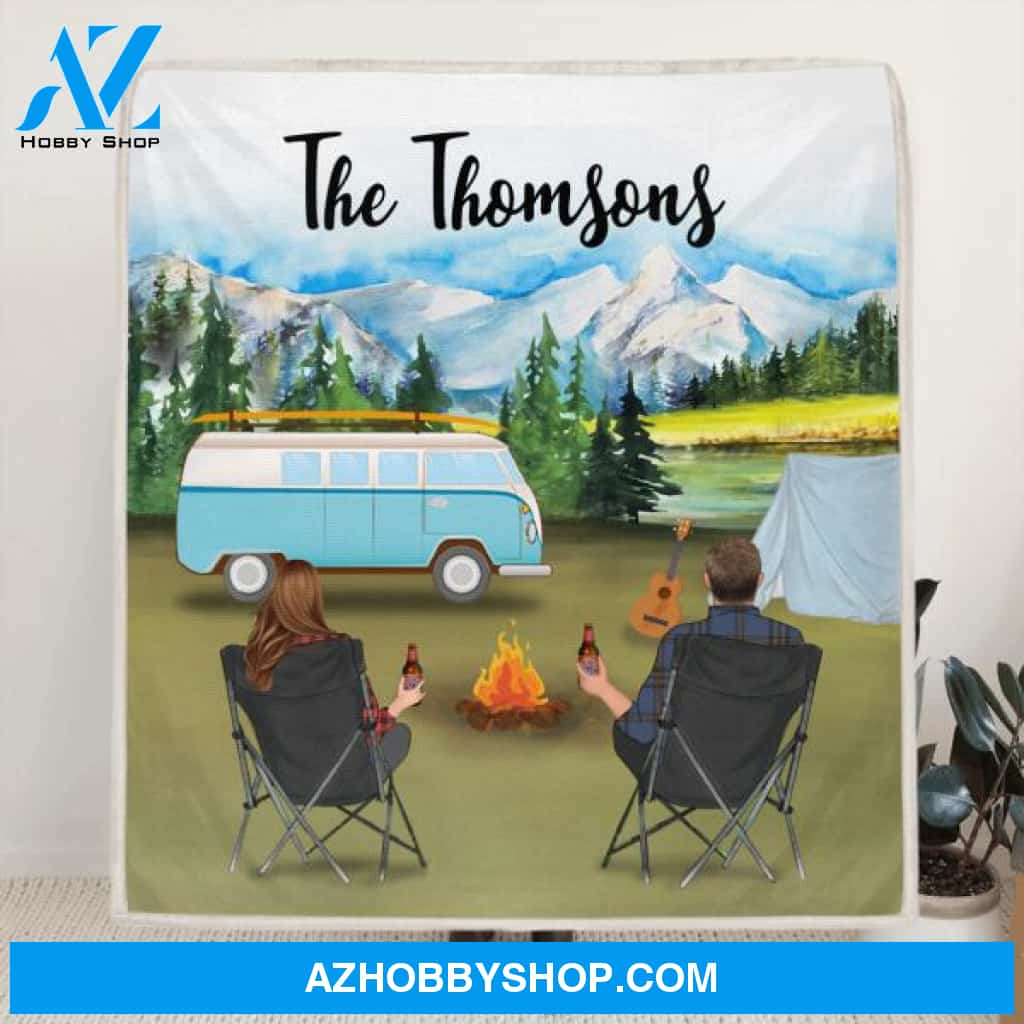 Custom Personalized Camping Blanket - Best Gift Idea For The Whole Family - Parents with upto 6 kids/6 pets - Full option - Family Name - ODH9UF