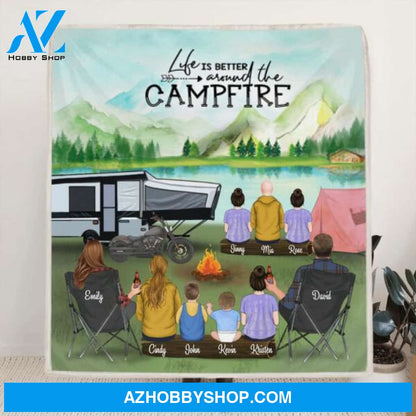 Custom Personalized Camping Blanket - Gift For The Whole Family - Parents with 7 Children - Life Is Better Around The Campfire