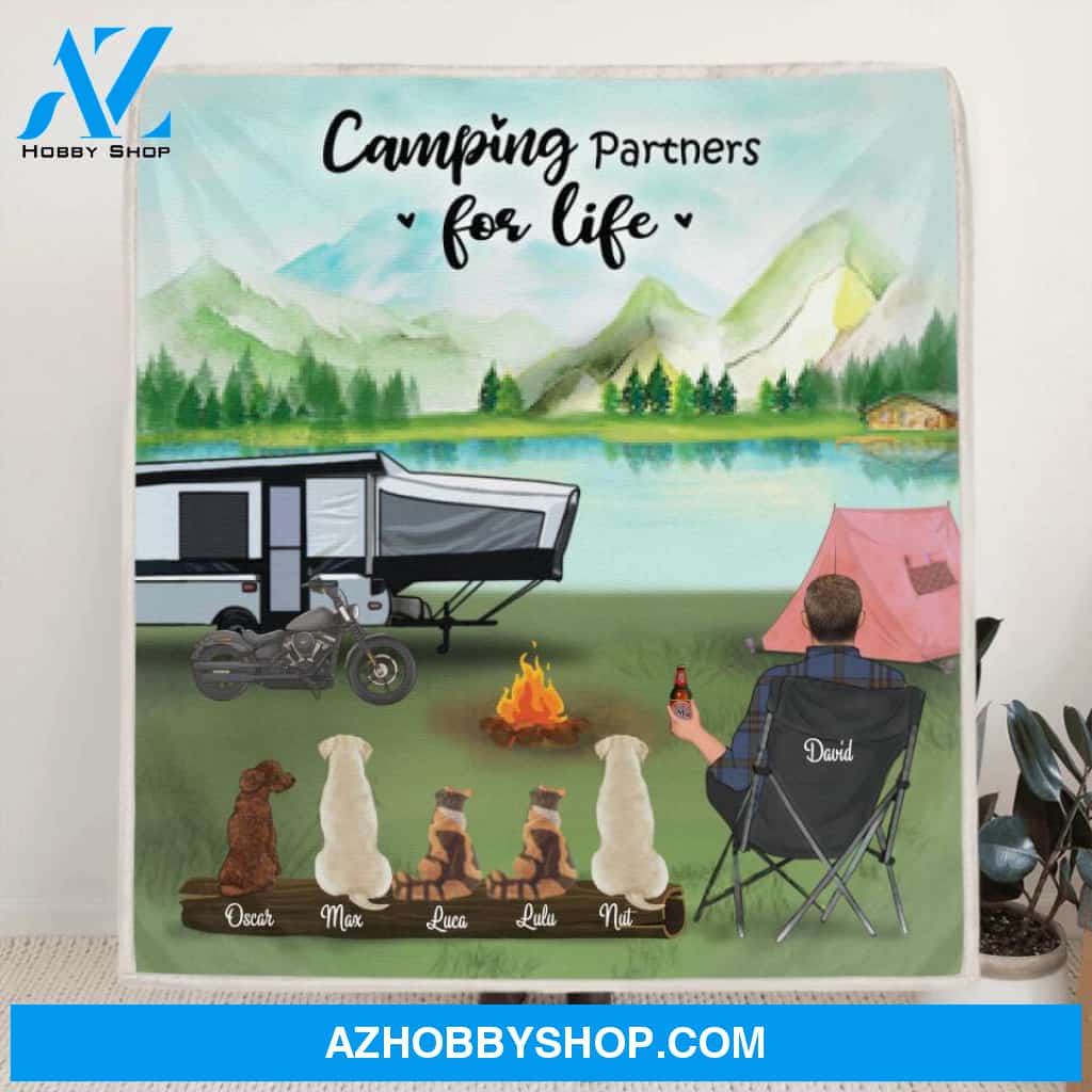 Custom Personalized Camping Blanket , Single Man/Woman - Up to 5 Pets, Best Gift For Father's Day, Camping Lovers - Camping Partners For Life