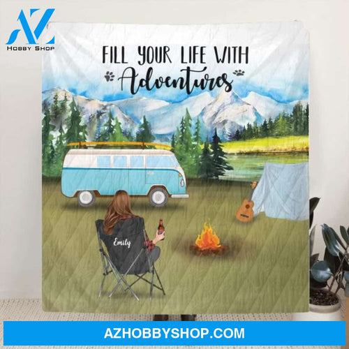 Custom Personalized Camping Blanket - Best Gift Idea For Single Mom/Single Dad - Single Mom/Dad with up to 6 Kids and 2 Pets - ODH9UF
