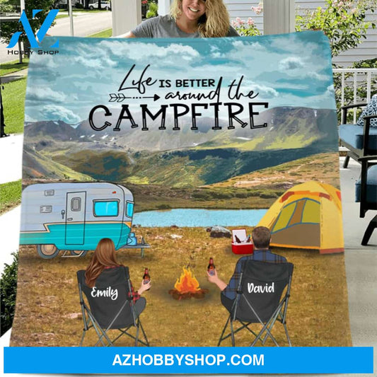Custom Personalized Camping In Rocky Mountain National Park Fleece/ Quilt Blanket - Adult/ Couple/ Parents With Upto 3 Kids And 3 Pets - Gift Idea For Family/ Camping Lover - Life Is Better Around The Campfire