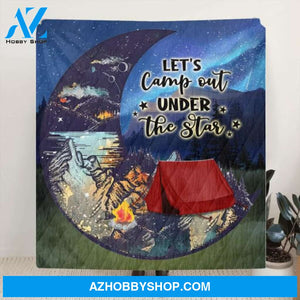 Custom Personalized Camping Moon Quilt/ Fleece Blanket - Gift Idea For Camping Lover - Let's Camp Out Under The Star