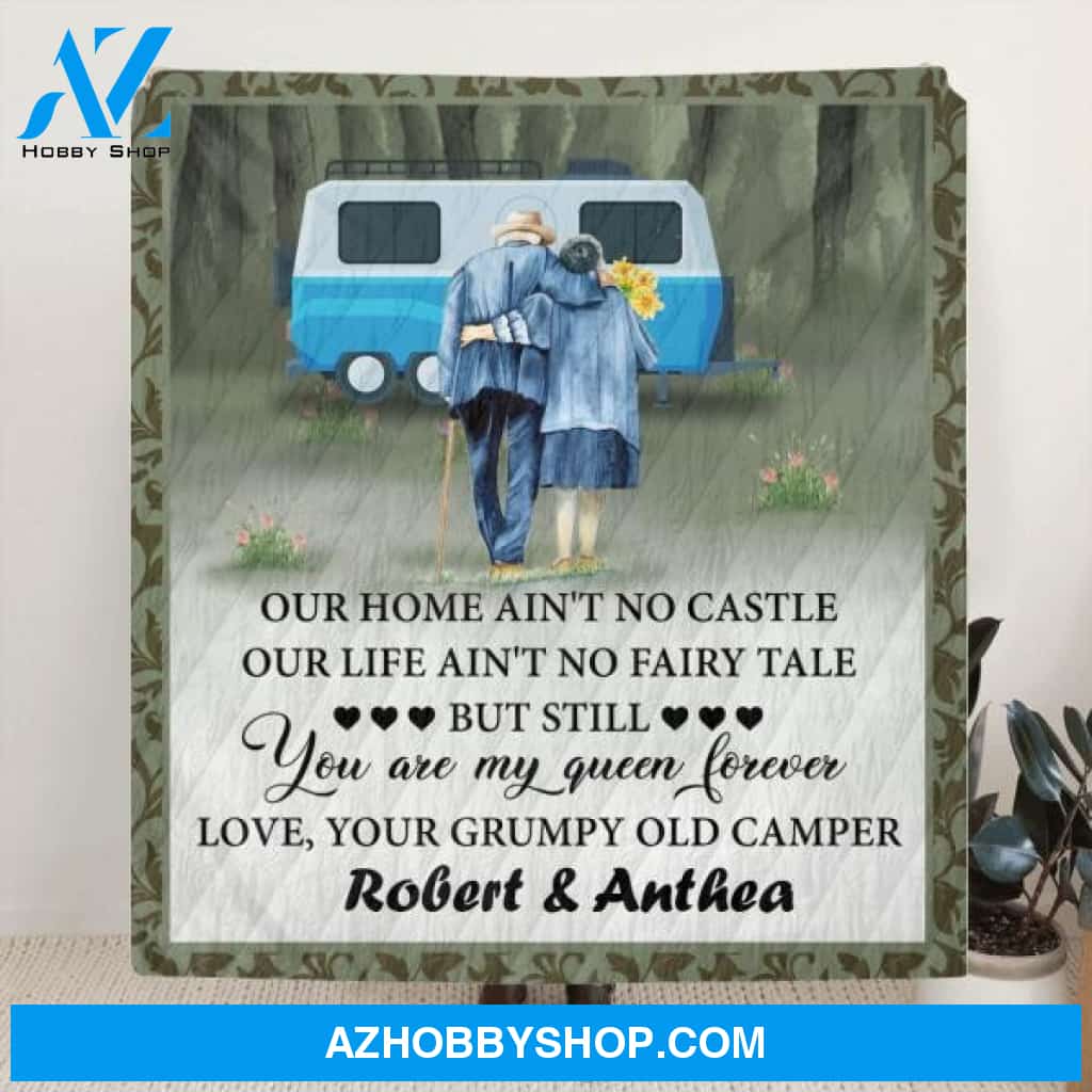 Custom Personalized Camping Old Couple Quilt/Fleece Blanket - Best Gift Idea For Grandparents - You Are My Queen Forever