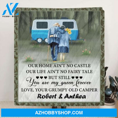 Custom Personalized Camping Old Couple Quilt/Fleece Blanket - Best Gift Idea For Grandparents - You Are My Queen Forever
