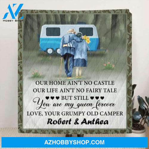 Custom Personalized Camping Old Couple Quilt/Fleece Blanket - Best Gift Idea For Grandparents - You Are My Queen Forever