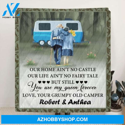 Custom Personalized Camping Old Couple Quilt/Fleece Blanket - Best Gift Idea For Grandparents - You Are My Queen Forever