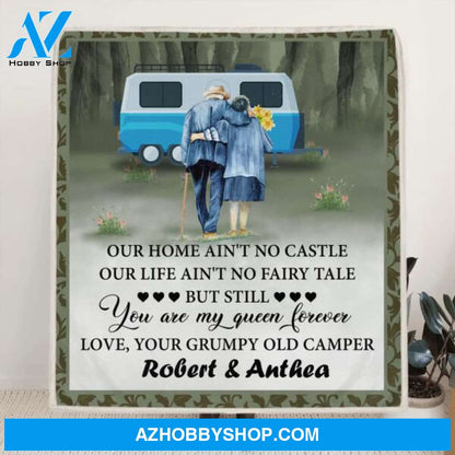 Custom Personalized Camping Old Couple Quilt/Fleece Blanket - Best Gift Idea For Grandparents - You Are My Queen Forever
