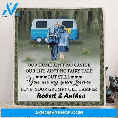 Custom Personalized Camping Old Couple Quilt/Fleece Blanket - Best Gift Idea For Grandparents - You Are My Queen Forever