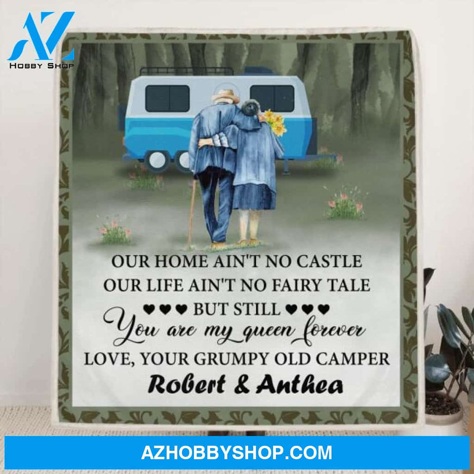 Custom Personalized Camping Old Couple Quilt/Fleece Blanket - Best Gift Idea For Grandparents - You Are My Queen Forever