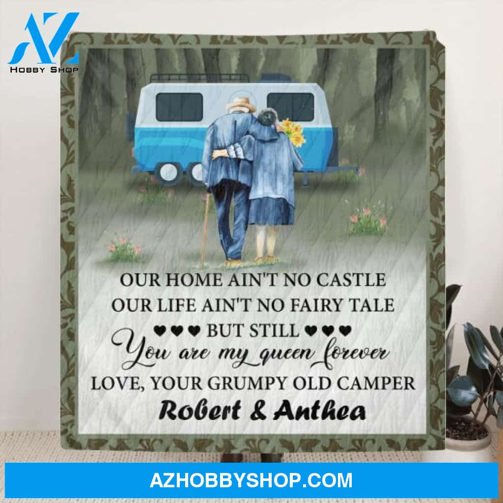 Custom Personalized Camping Old Couple Quilt/Fleece Blanket - Best Gift Idea For Grandparents - You Are My Queen Forever