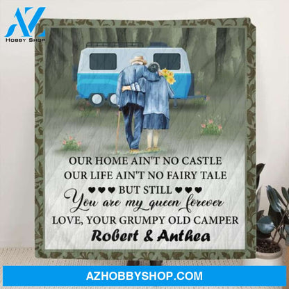 Custom Personalized Camping Old Couple Quilt/Fleece Blanket - Best Gift Idea For Grandparents - You Are My Queen Forever