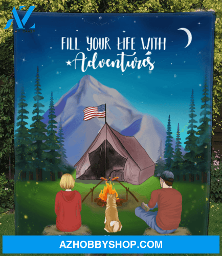 Custom Personalized Cat, Dog & Owners Camping Blanket Gift Idea For The Whole Family, Cat, Dog Dad Mom - Couple & 1 Pet Mountain Quilt Blanket