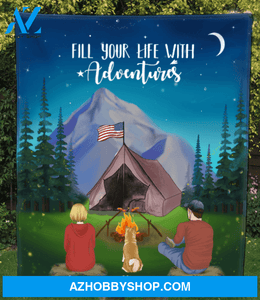 Custom Personalized Cat, Dog & Owners Camping Blanket Gift Idea For The Whole Family, Cat, Dog Dad Mom - Couple & 1 Pet Mountain Quilt Blanket