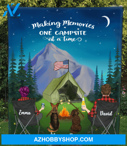 Custom personalized Cat, Dog & Owners camping blanket Gift Idea for the whole family, cat dog Dad Mom, Couple & 2 Pets Night mountain quilt