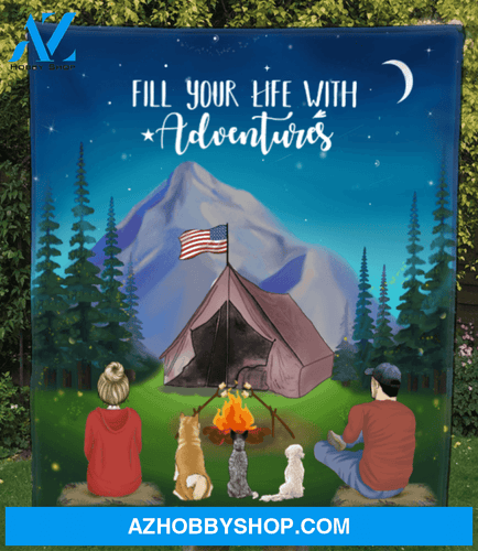 Custom Personalized Cat, Dog & Owners Camping Blanket Gift Idea For The Whole Family, Cat, Dog Dad Mom - Couple & 3 Pets Mountain Quilt