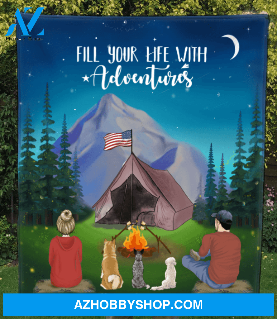 Custom Personalized Cat, Dog & Owners Camping Blanket Gift Idea For The Whole Family, Cat, Dog Dad Mom - Couple & 3 Pets Mountain Quilt