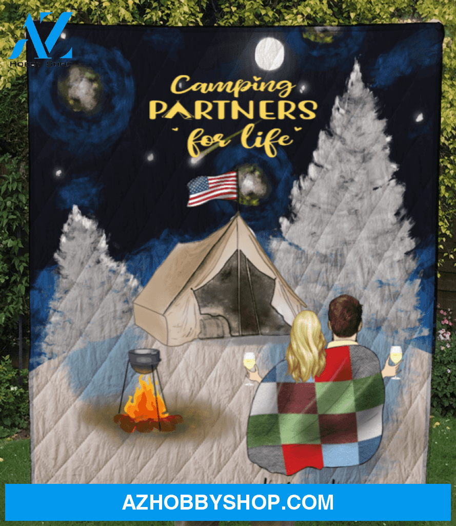 Custom personalized cat dog & owners camping blanket gift idea for the whole family, cat dog lovers - Parents, Kids & Pets Winter Camping Quilt