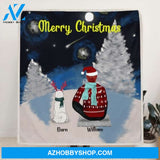 Custom Personalized Christmas Quilt/ Fleece Blanket- Man/ Woman With Upto 6 Pets - Merry Christmas