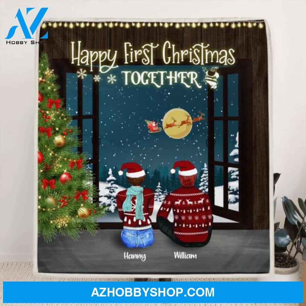 Custom Personalized Christmas By Window Quilt/ Fleece Blanket - Man/ Woman/ Couple With Upto 3 Kids - 4 Pets - Best Gift For Christmas - Life Is Better With Furbabies