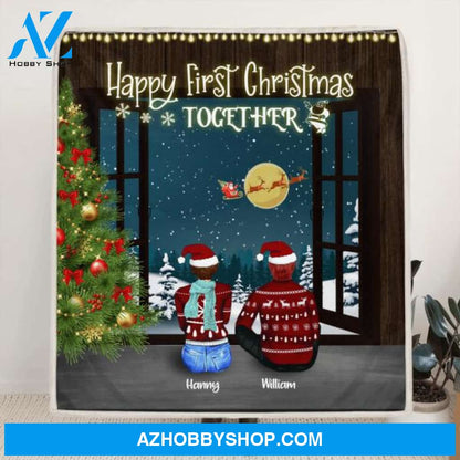 Custom Personalized Christmas By Window Quilt/ Fleece Blanket - Man/ Woman/ Couple With Upto 3 Kids - 4 Pets - Best Gift For Christmas - Life Is Better With Furbabies