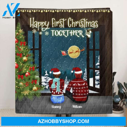 Custom Personalized Christmas By Window Quilt/ Fleece Blanket - Man/ Woman/ Couple With Upto 3 Kids - 4 Pets - Best Gift For Christmas - Life Is Better With Furbabies