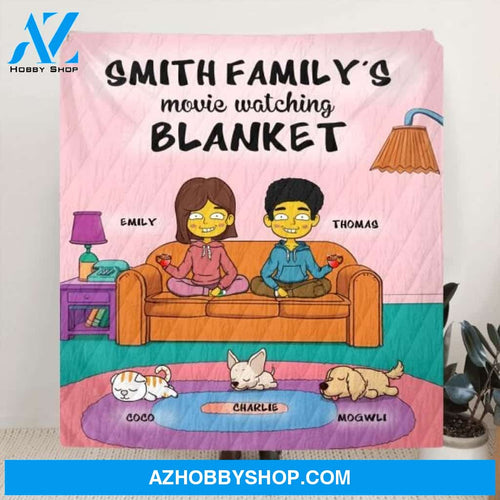 Custom Personalized Couple Quilt/Fleece Blanket - Upto 5 Pets - Valentine Gift For Couple/Dog/Cat Lovers - Movie Watching Blanket