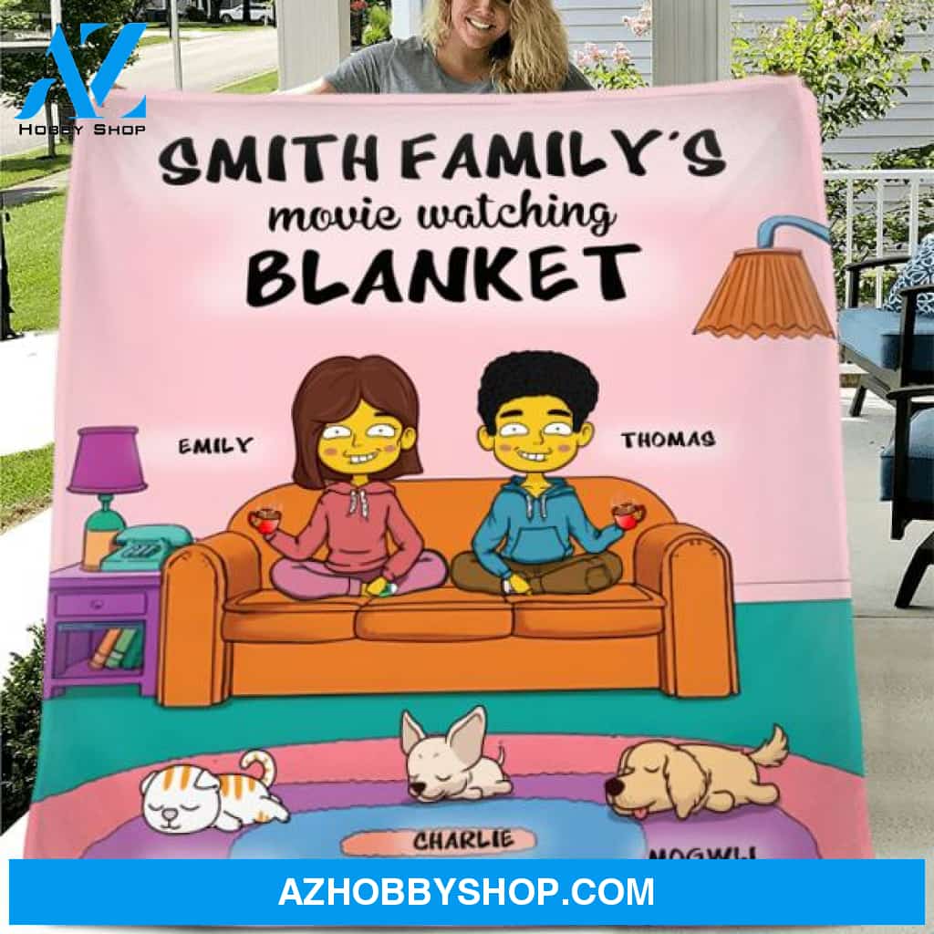 Custom Personalized Couple Quilt/Fleece Blanket - Upto 5 Pets - Valentine Gift For Couple/Dog/Cat Lovers - Movie Watching Blanket
