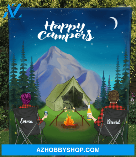 Custom Personalized Couple Blanket, Gift For Camping Lovers - Best Camping Blanket - Couple Mountain Camping Quilt Blanket - No Kid, No Pet