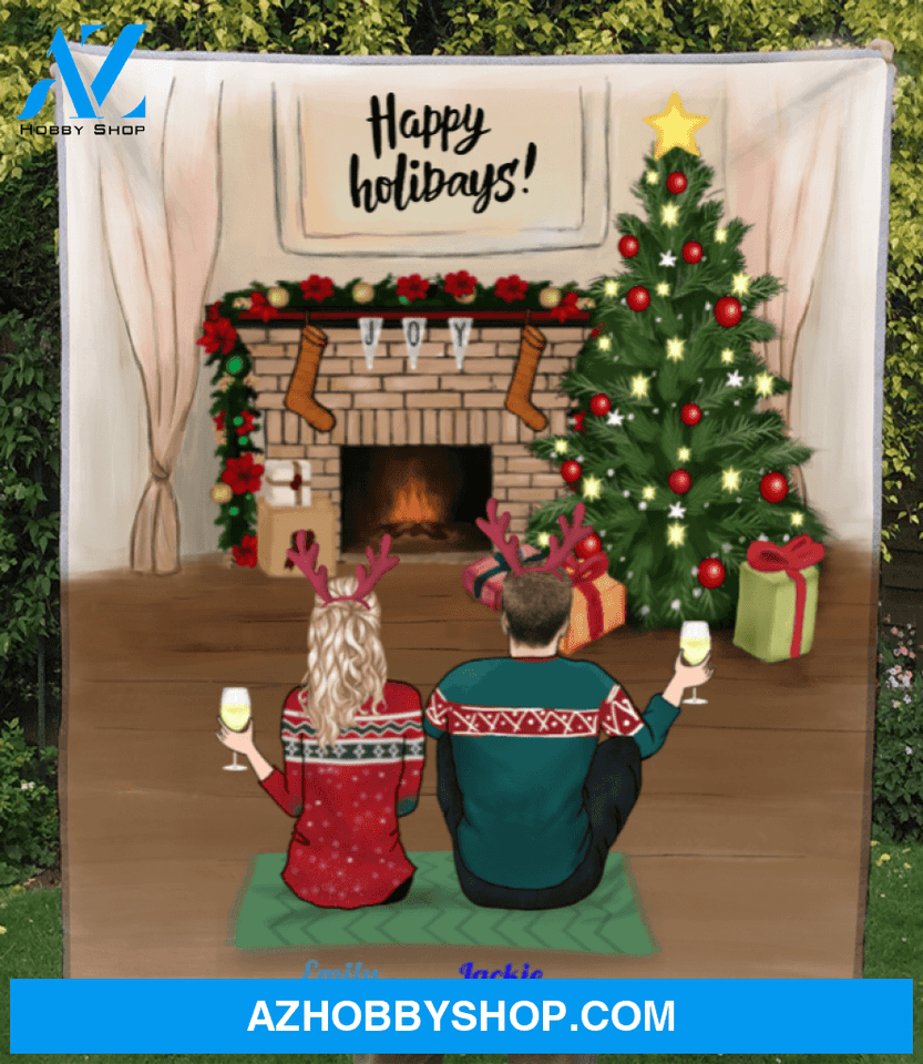 Custom Personalized Couple Blanket - Christmas Gifts For Couples, Lovers, Family Fleece Blanket - Happy Holidays!