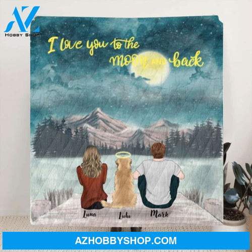 Custom Personalized Couple Dog Quilt/Fleece Blanket - Upto 7 Dogs - Best Gift For Couple/Dog Lover - I Love You To The Moon And Back