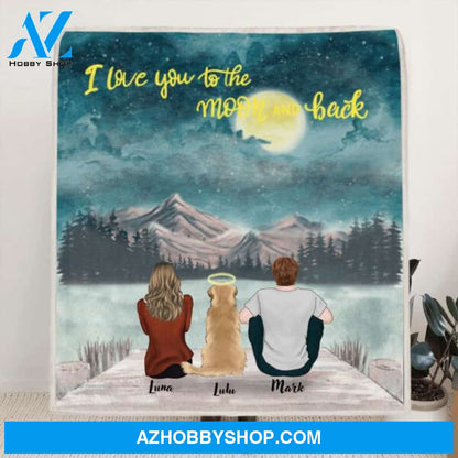 Custom Personalized Couple Dog Quilt/Fleece Blanket - Upto 7 Dogs - Best Gift For Couple/Dog Lover - I Love You To The Moon And Back