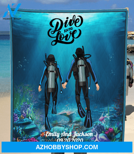 Custom Personalized Couple Man and woman Husband and wife Diving Blanket - Personalized gift for scuba divers, Dive into love