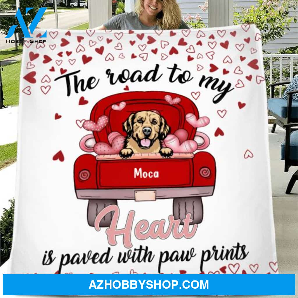Custom Personalized Dog Quilt/ Fleece Blanket - Upto 5 Dogs - Gift Idea For Dog Lover - The Road To My Heart Is Paved With Paw Prints