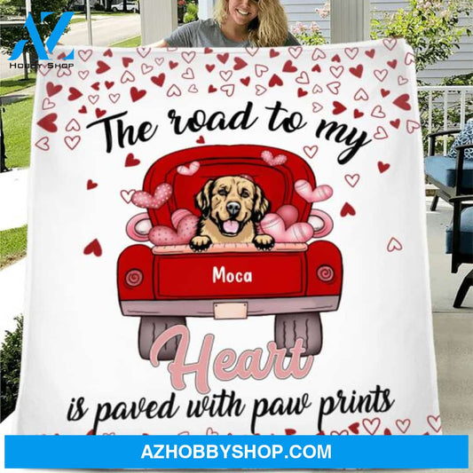 Custom Personalized Dog Quilt/ Fleece Blanket - Upto 5 Dogs - Gift Idea For Dog Lover - The Road To My Heart Is Paved With Paw Prints