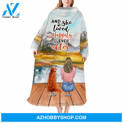 Custom Personalized Dog Blanket Robe With Sleeves - Gift for Dog Mom, Dog Lovers - Up to 6 Dogs - And she lived happily ever after