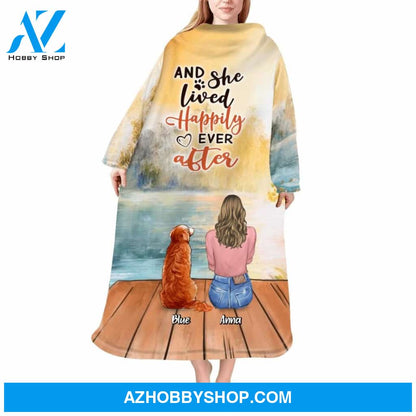 Custom Personalized Dog Blanket Robe With Sleeves - Gift for Dog Mom, Dog Lovers - Up to 6 Dogs - And she lived happily ever after