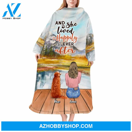 Custom Personalized Dog Blanket Robe With Sleeves - Gift for Dog Mom, Dog Lovers - Up to 6 Dogs - And she lived happily ever after
