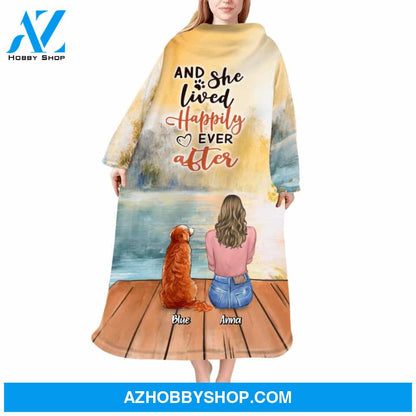 Custom Personalized Dog Blanket Robe With Sleeves - Gift for Dog Mom, Dog Lovers - Up to 6 Dogs - And she lived happily ever after