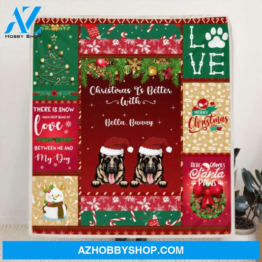 Custom Personalized Dog Christmas Fleece Blanket/Quilt Blanket - Upto 6 Dogs - Best Gift For Christmas Holiday/ Dog Lovers - SMIJYT