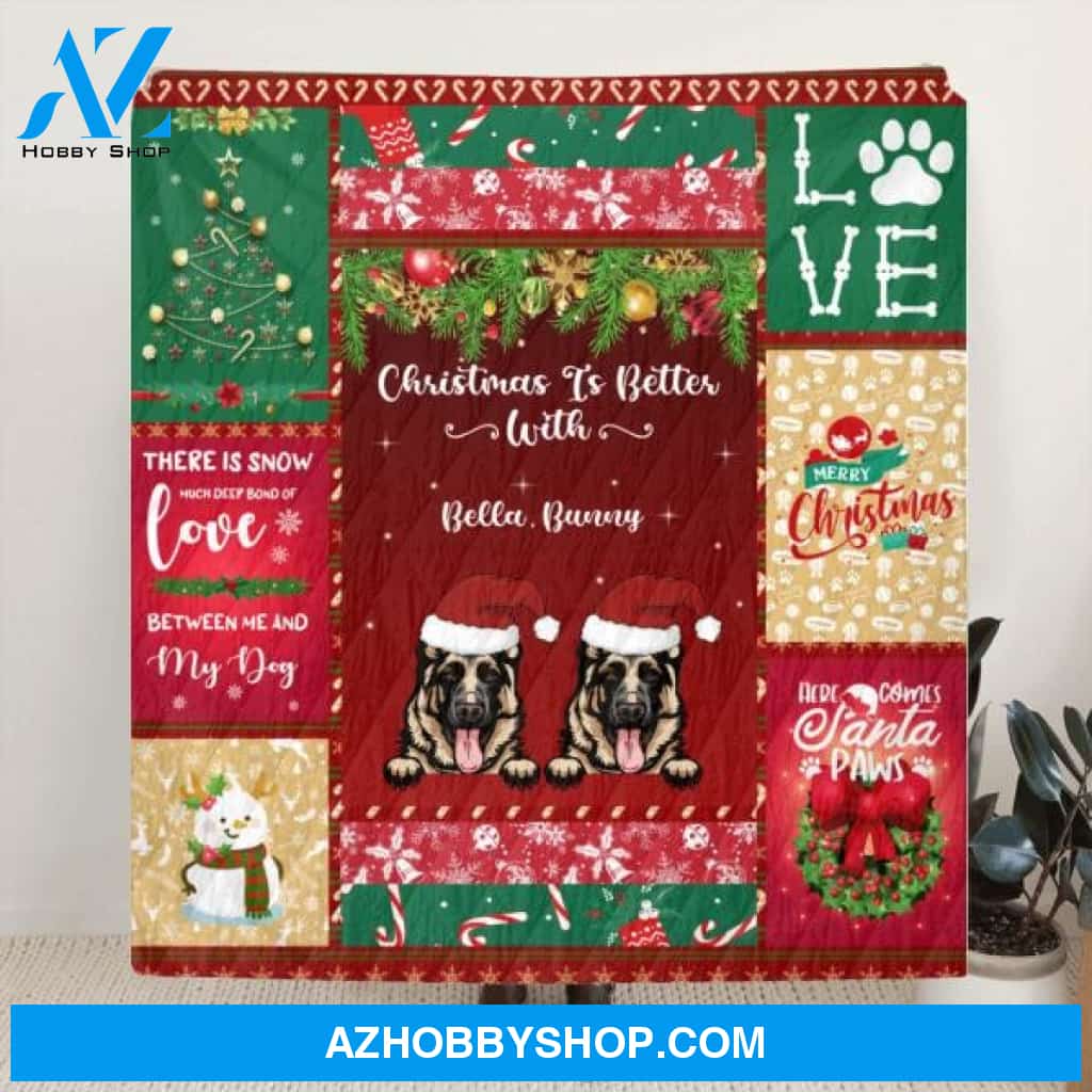 Custom Personalized Dog Christmas Fleece Blanket/Quilt Blanket - Upto 6 Dogs - Best Gift For Christmas Holiday/ Dog Lovers - SMIJYT