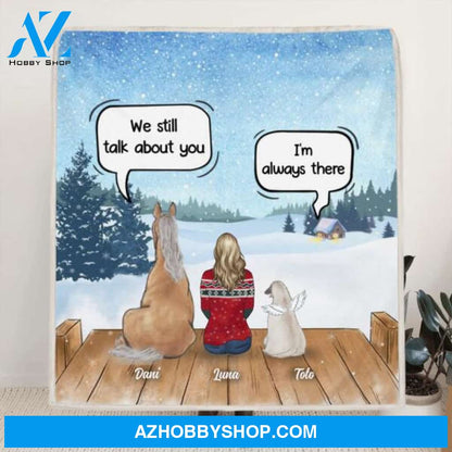 Custom Personalized Dog Horse Quilt/ Fleece Blanket - Man/ Woman With Upto 5 Pets - We Still Talk About You