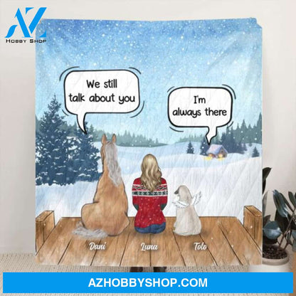Custom Personalized Dog Horse Quilt/ Fleece Blanket - Man/ Woman With Upto 5 Pets - We Still Talk About You
