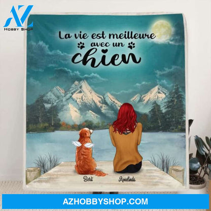 Custom Personalized Dog Mom Quilt/Fleece Blanket - Best Gift Idea For Dog Lovers With Upto 5 Pets - La vie est meilleure avec un chien