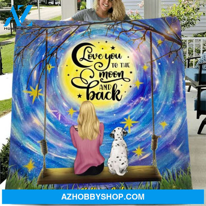 Custom Personalized Dog Mom Quilt/Fleece Blanket - Upto 4 Dogs - Best Gift Idea For Dog Lover - I Love You To The Moon And Back