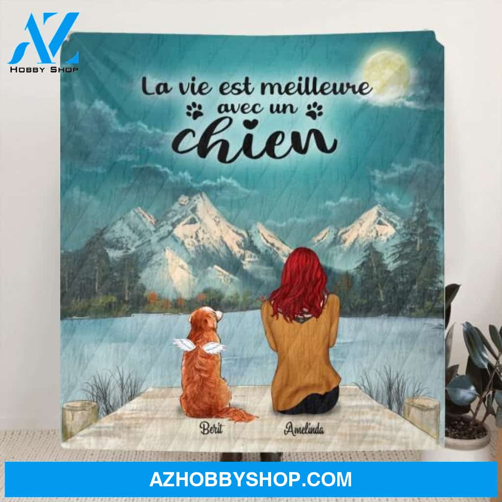 Custom Personalized Dog Mom Quilt/Fleece Blanket - Best Gift Idea For Dog Lovers With Upto 5 Pets - La vie est meilleure avec un chien