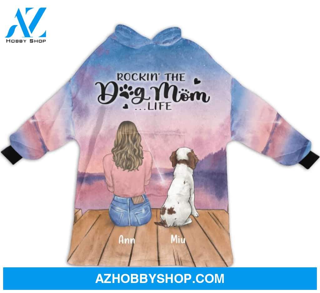 Custom Personalized Dog Mom Blanket Hoodie For Women - Mother's Day 2022 Gift up to 4 Dogs - Rockin' The Dog Mom Life