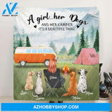 Custom Personalized Dog Mom Camping Quilt/ Fleece Blanket - Mom With Upto 4 Dogs - Best Gift For Dog Lovers