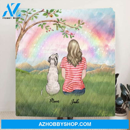 Custom Personalized Dog Mom/Dog Dad Quilt/Fleece Blanket - Man/Woman/Couple With Upto 4 Dogs - Best Gift Idea For Dog Lovers