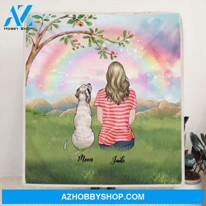 Custom Personalized Dog Mom/Dog Dad Quilt/Fleece Blanket - Man/Woman/Couple With Upto 4 Dogs - Best Gift Idea For Dog Lovers