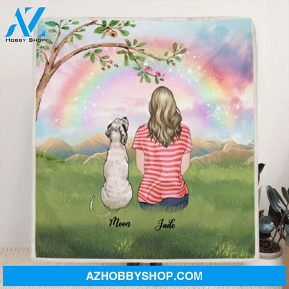 Custom Personalized Dog Mom/Dog Dad Quilt/Fleece Blanket - Man/Woman/Couple With Upto 4 Dogs - Best Gift Idea For Dog Lovers
